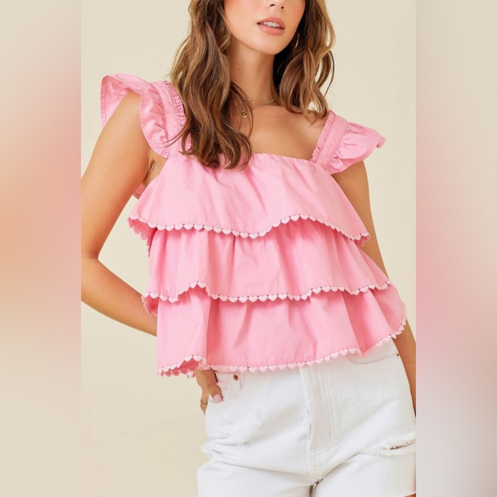 Annabel- Pink Ruffled Heart Sleeveless Top